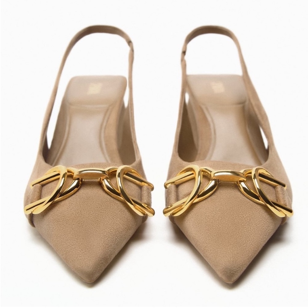 ZARA GOLD CHAIN BLOCK HEELS BRAND NEW WITH TAGS US 8 EUR 39 - Picture 4 of 6